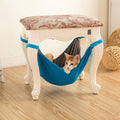 Elevated wood frame cat hammock lounger sofa bed with a detachable white cushion.