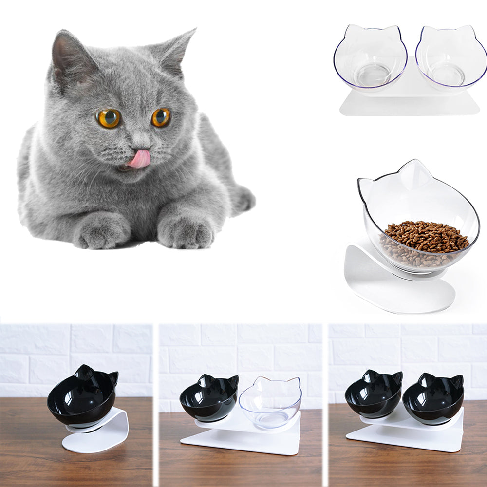 Raised Double Cat Food Bowl Spine Protector